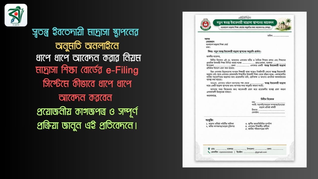 স্বতন্ত্র ইবতেদায়ী মাদ্রাসা স্থাপনের অনুমতি অনলাইনে